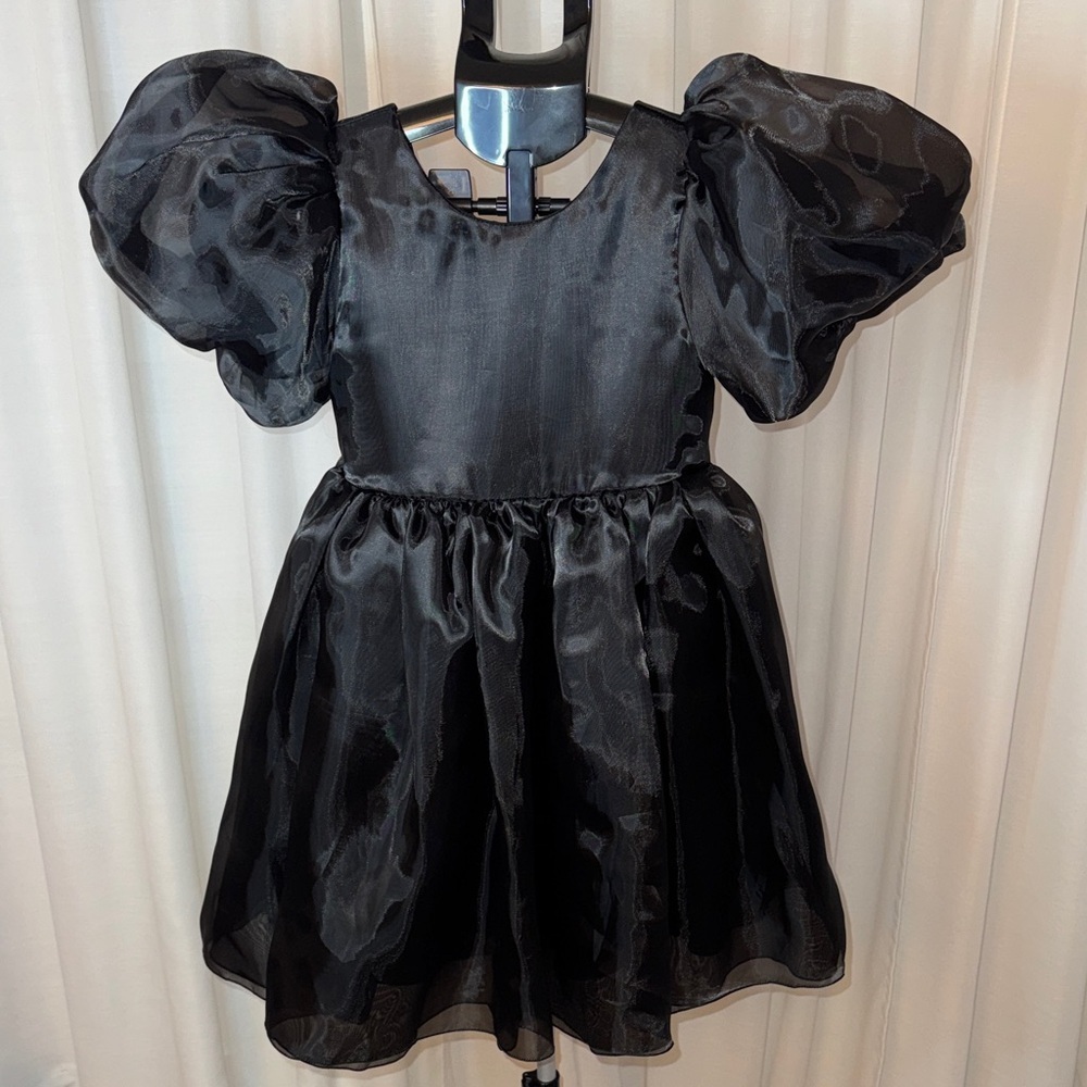 Girl Black Organza Puff Sleeve Party Dress Kids Formal Event Gown Sz 8 Old Money - Picture 2 of 5
